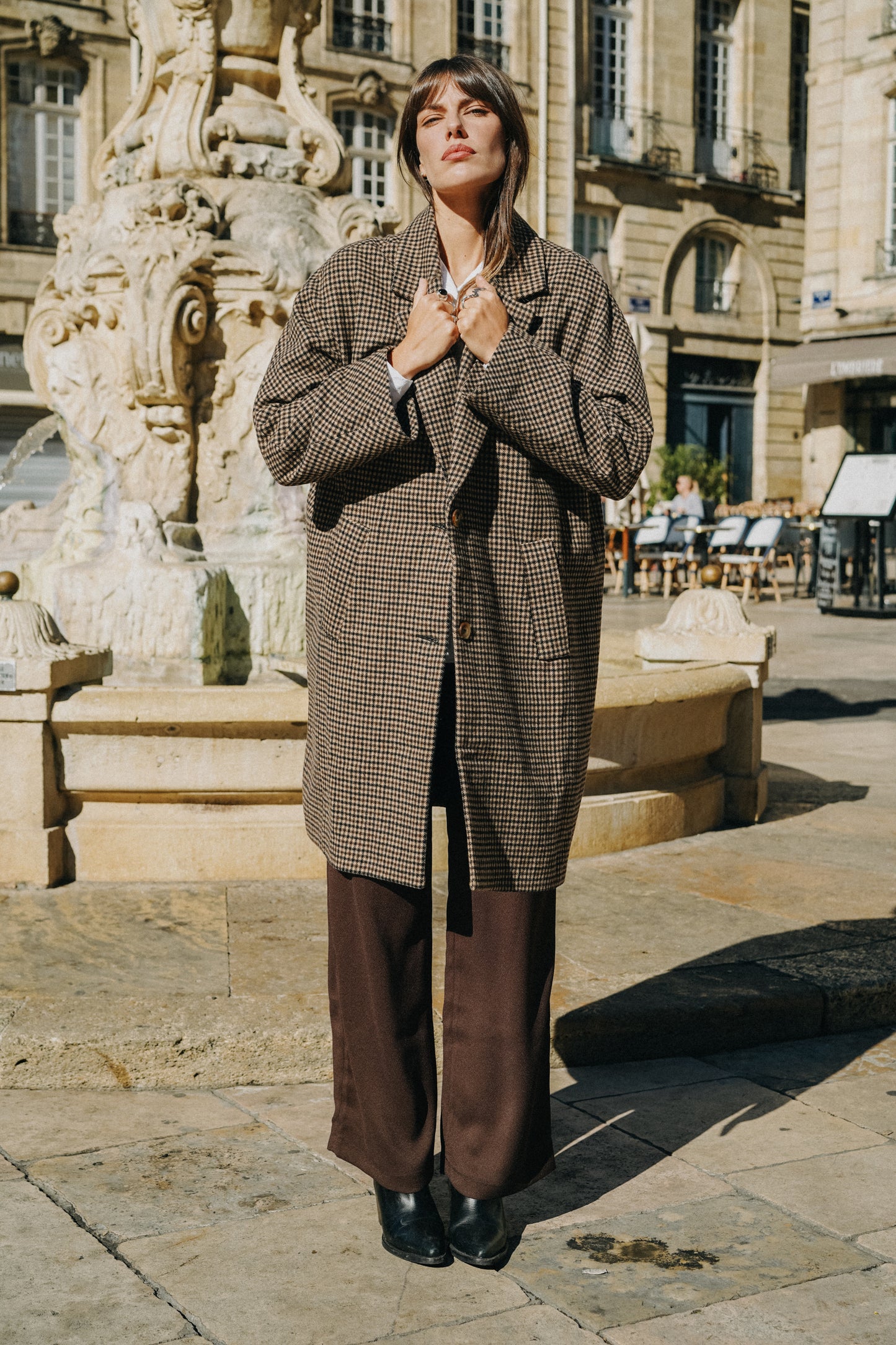 Manteau Carreaux noir et chocolat long HONORÉ
