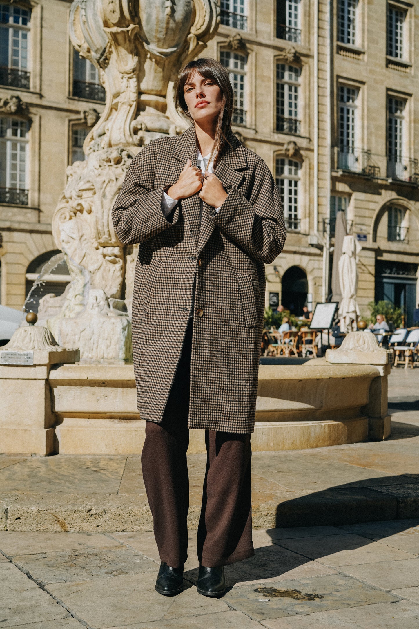 Manteau Carreaux noir et chocolat long HONORÉ