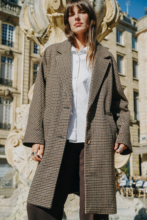 Manteau Carreaux noir et chocolat long HONORÉ