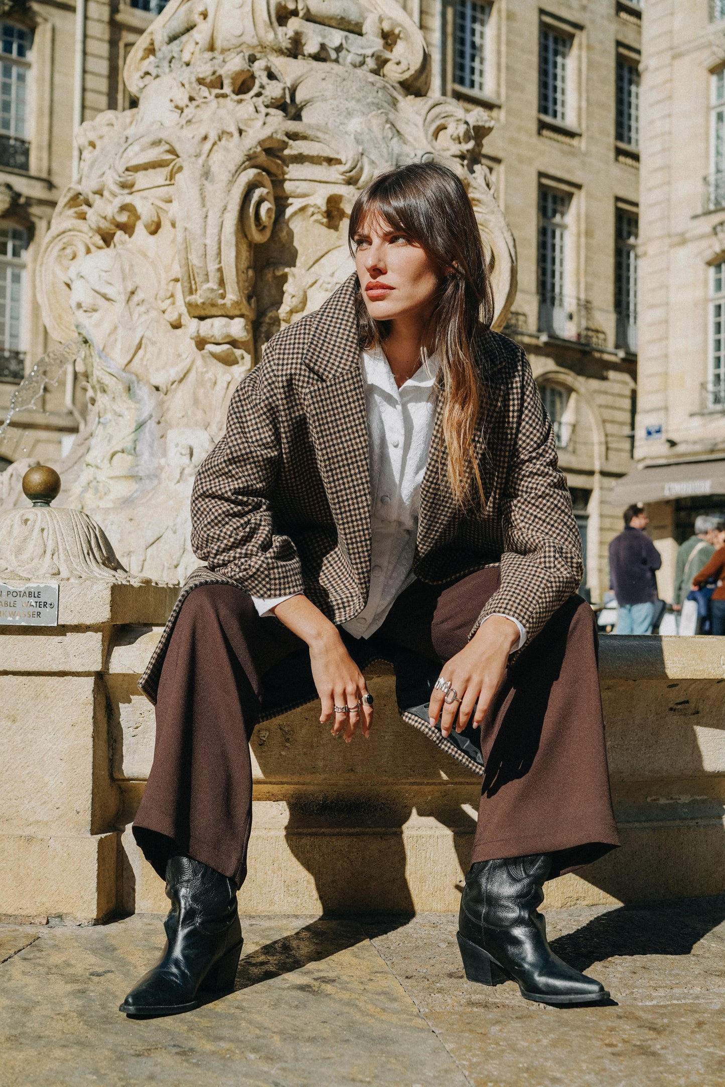 Manteau Carreaux noir et chocolat long HONORÉ