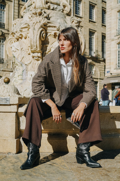 Manteau Carreaux noir et chocolat long HONORÉ