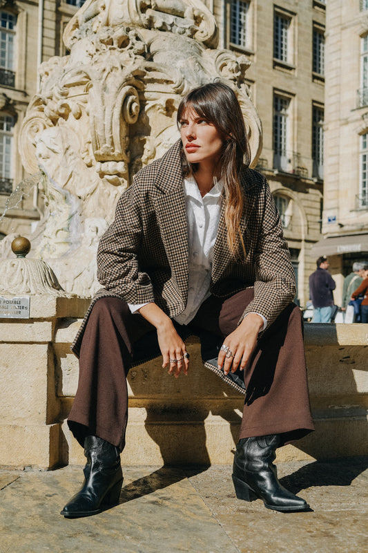 Manteau Carreaux noir et chocolat long HONORÉ