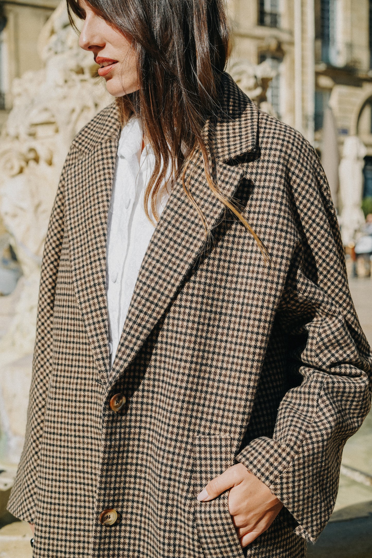 Manteau Carreaux noir et chocolat long HONORÉ