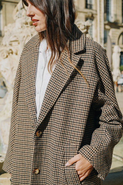 Manteau Carreaux noir et chocolat long HONORÉ