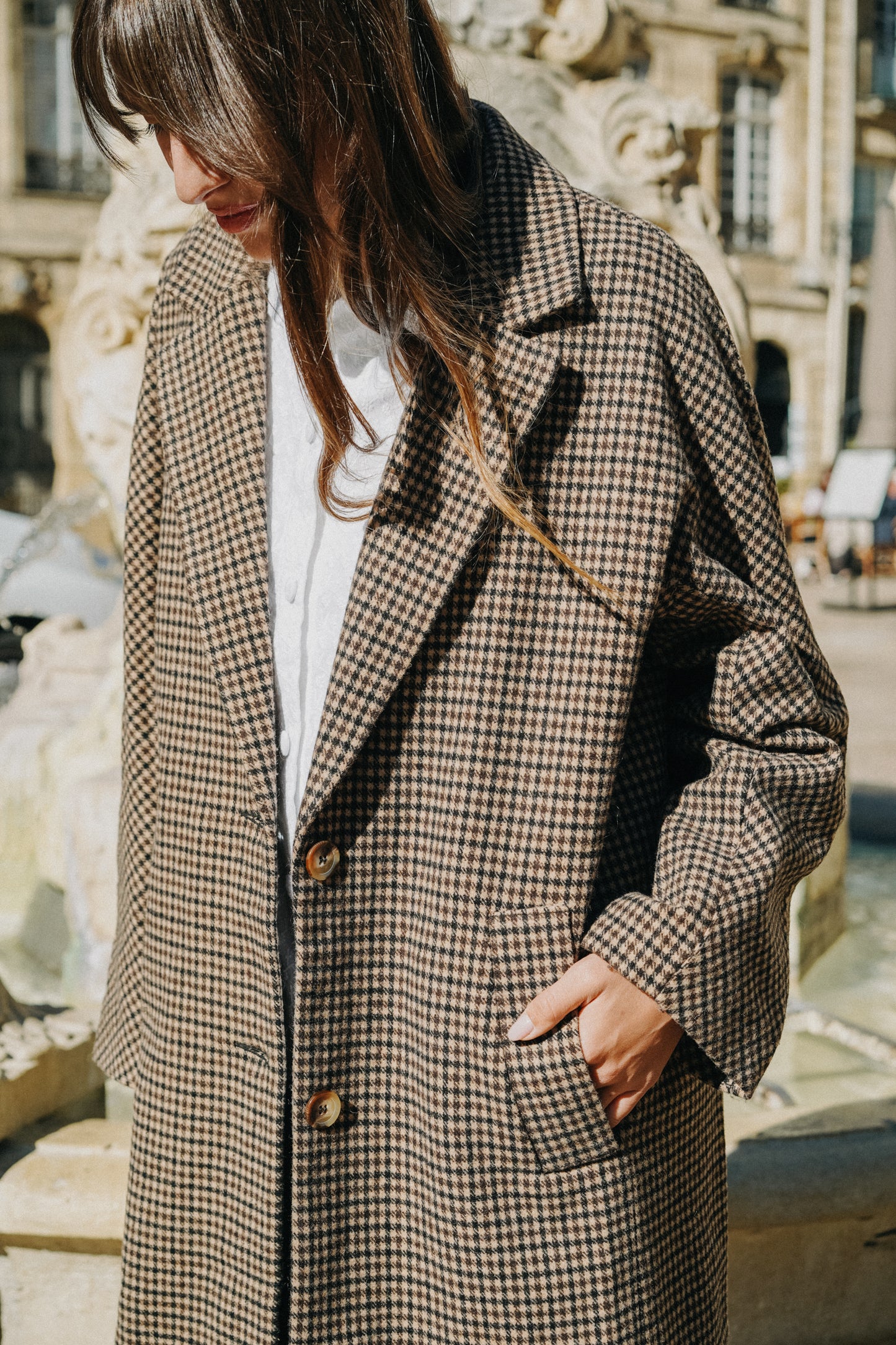 Manteau Carreaux noir et chocolat long HONORÉ