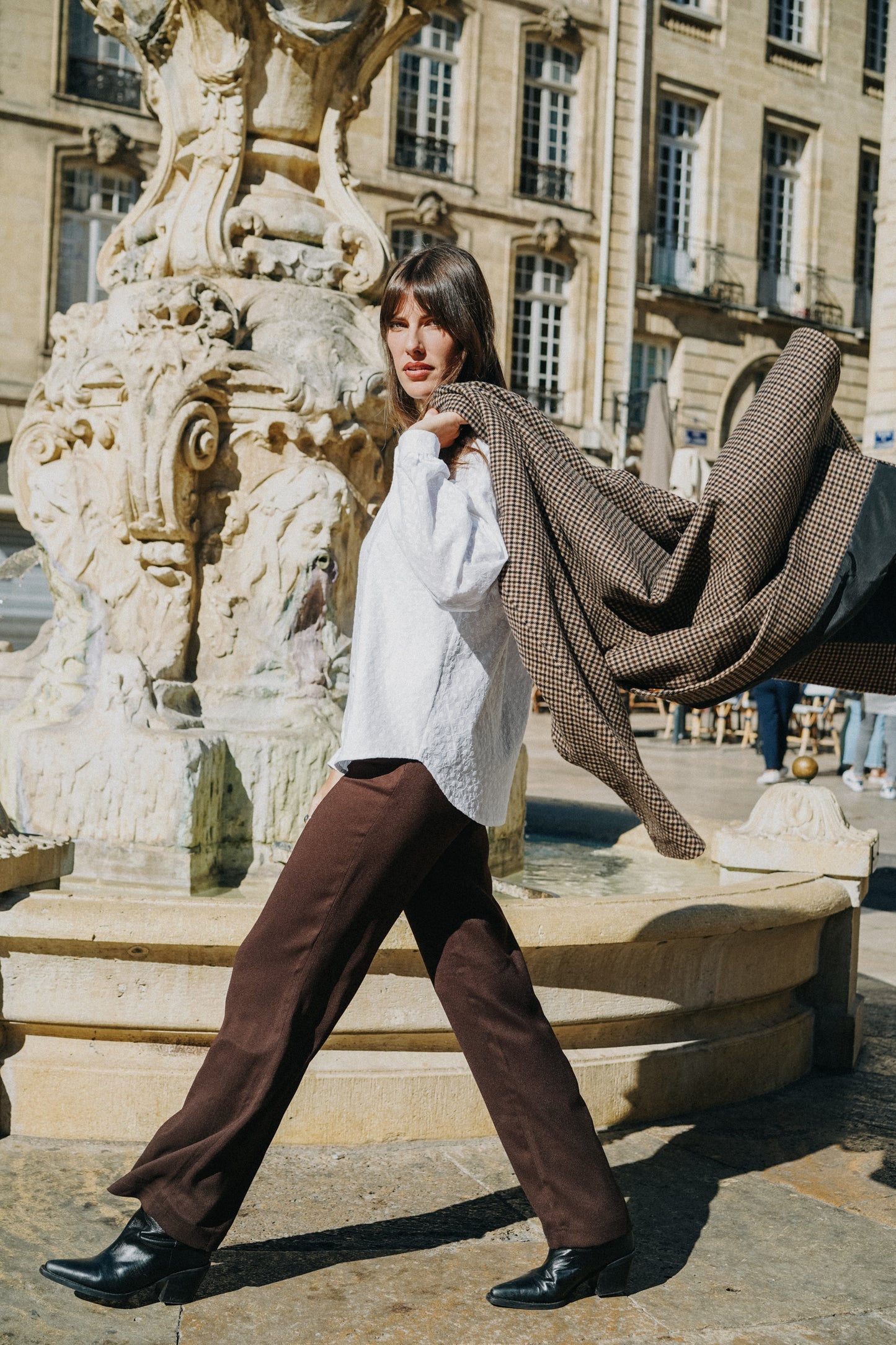 Manteau Carreaux noir et chocolat long HONORÉ