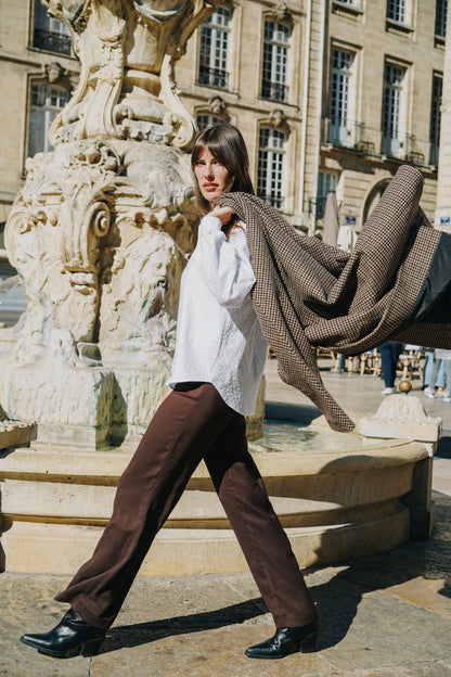 Manteau Carreaux noir et chocolat long HONORÉ