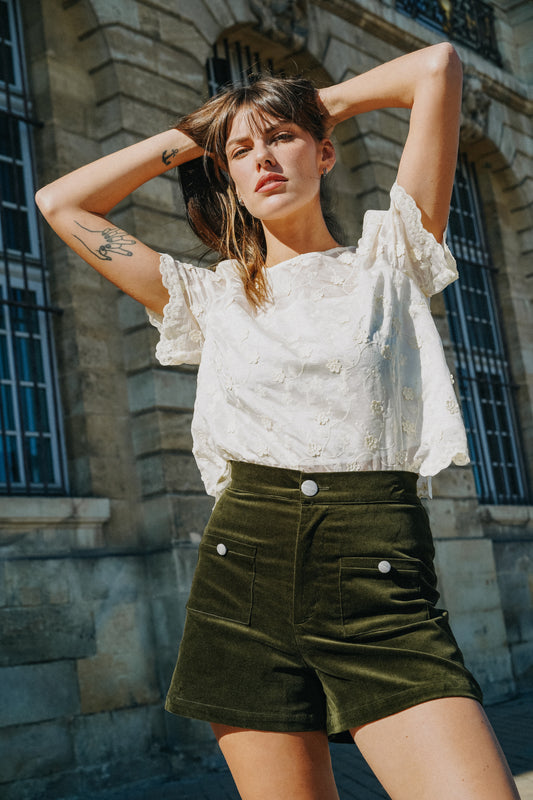 Short LOU Velours kaki (doublure vert)