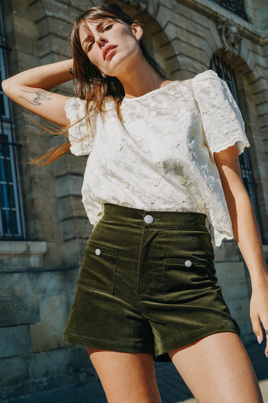 Short LOU Velours kaki (doublure vert)