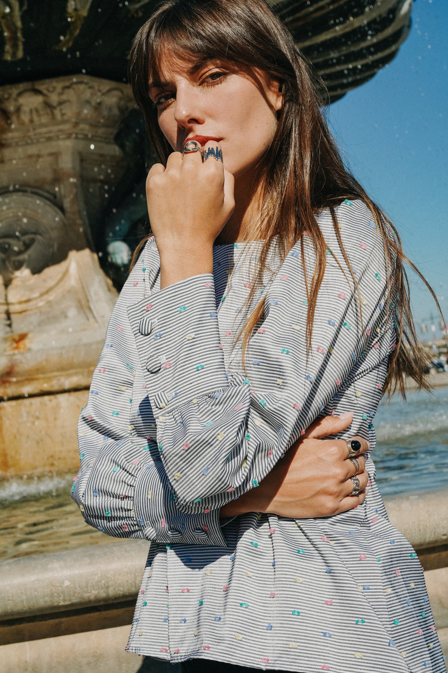 Blouse INDIA Plumeti à Rayures noir (pois couleurs)