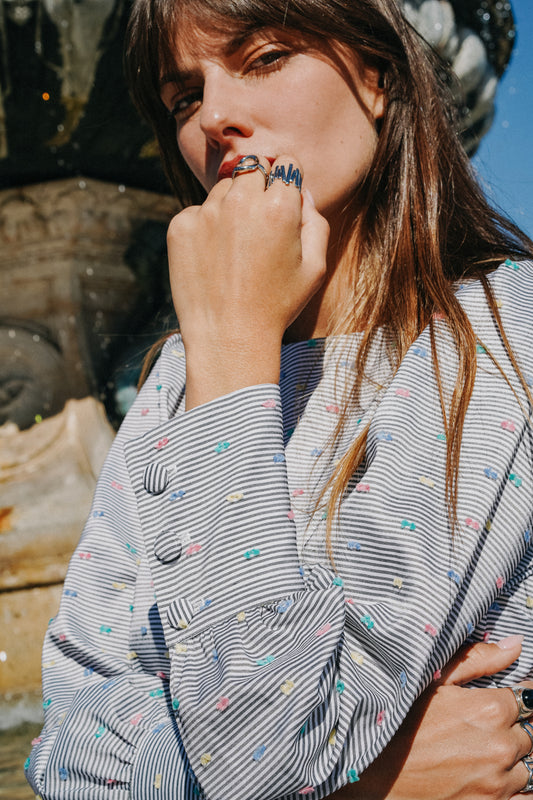 Blouse INDIA Plumeti à Rayures noir (pois couleurs)