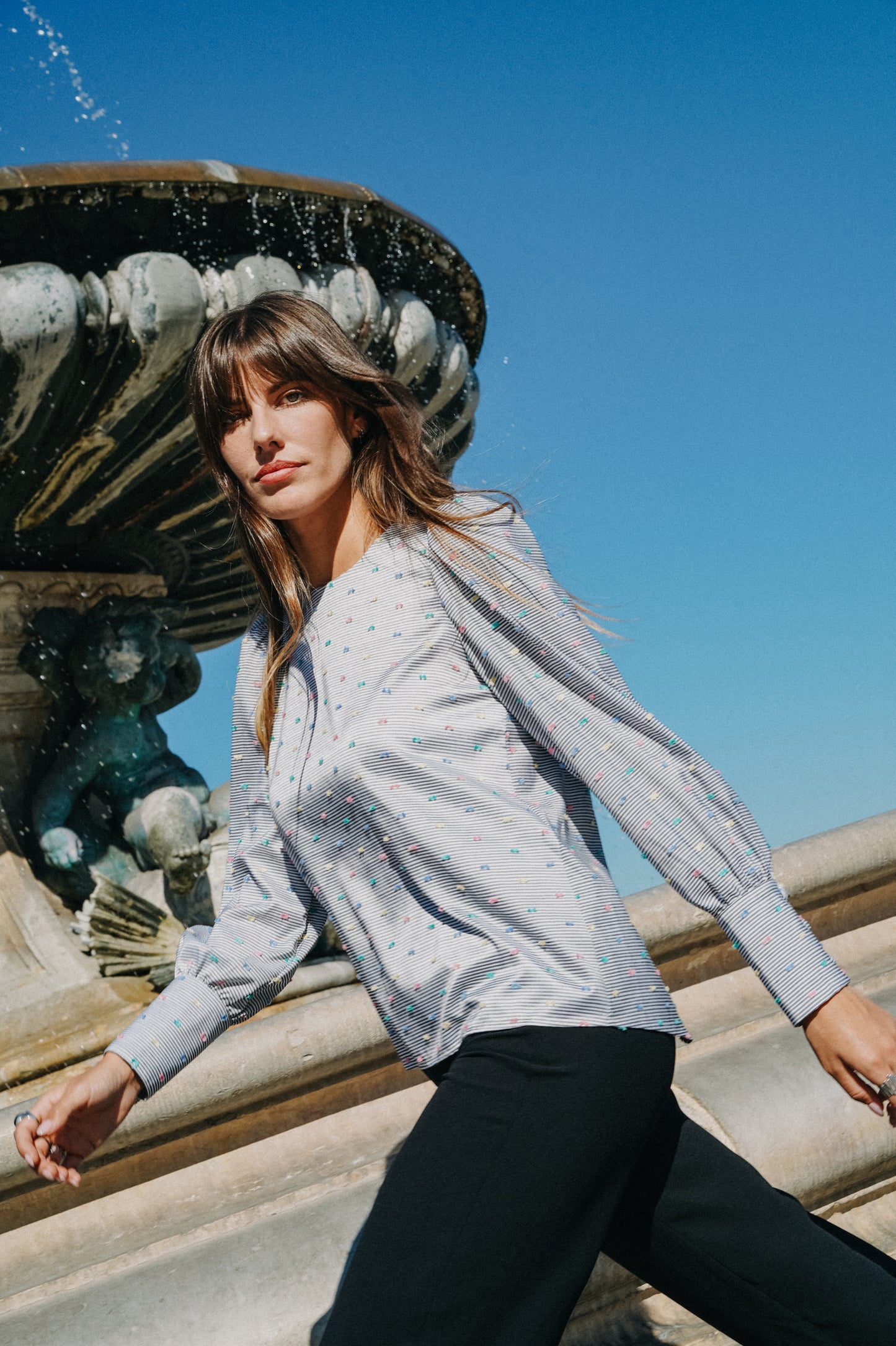 Blouse INDIA Plumeti à Rayures noir (pois couleurs)