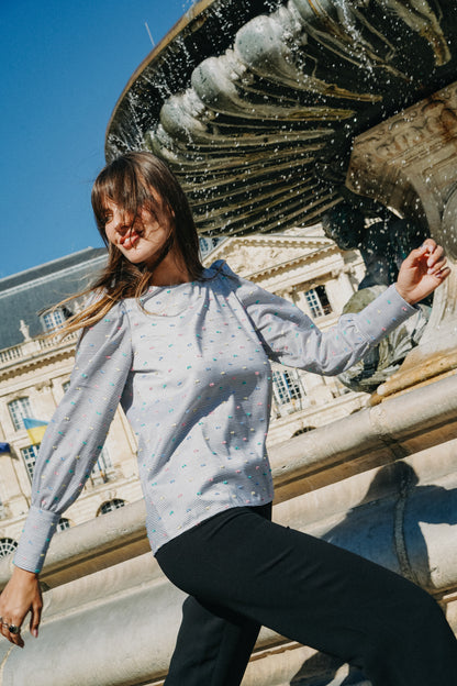 Blouse INDIA Plumeti à Rayures noir (pois couleurs)