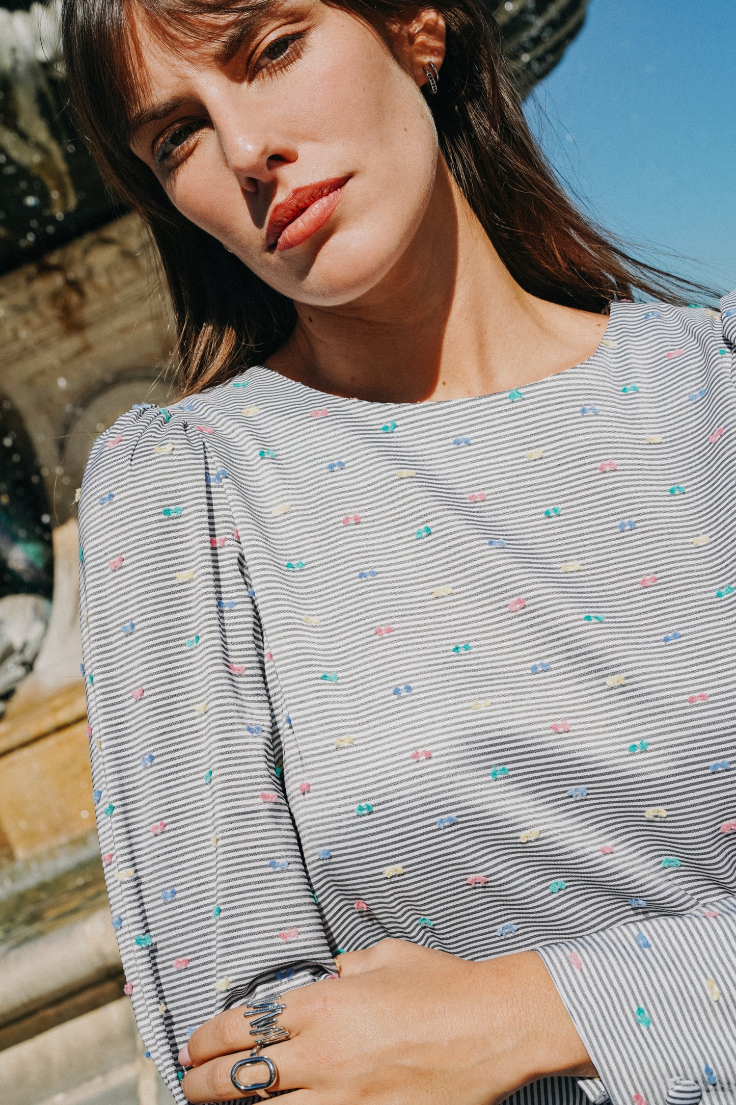 Blouse INDIA Plumeti à Rayures noir (pois couleurs)