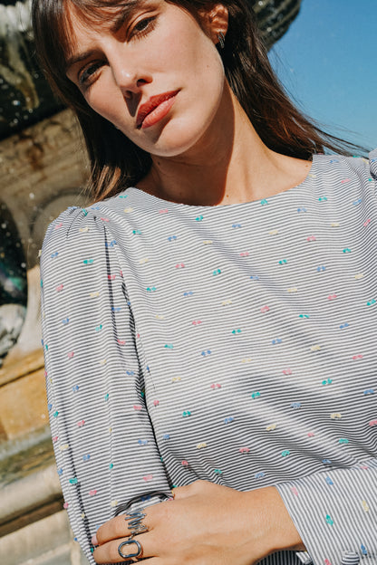 Blouse INDIA Plumeti à Rayures noir (pois couleurs)
