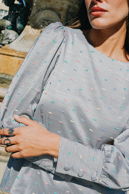 Blouse INDIA Plumeti à Rayures noir (pois couleurs)