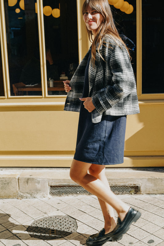 Manteau court noir et blanc Tartan CAPUCINE