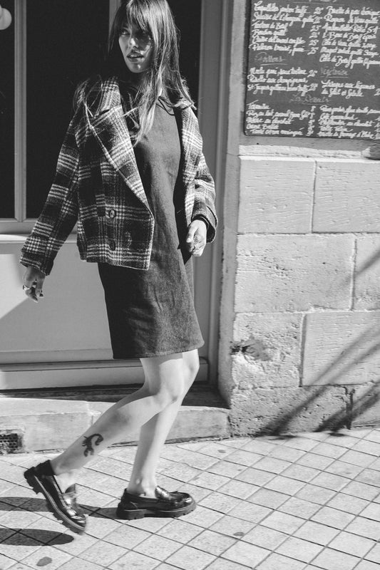 Manteau court noir et blanc Tartan CAPUCINE