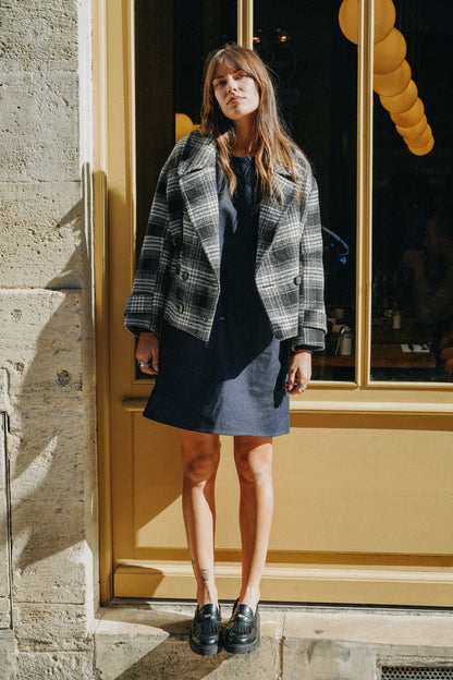 Manteau court noir et blanc Tartan CAPUCINE