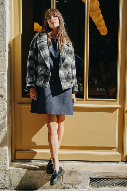 Manteau court noir et blanc Tartan CAPUCINE