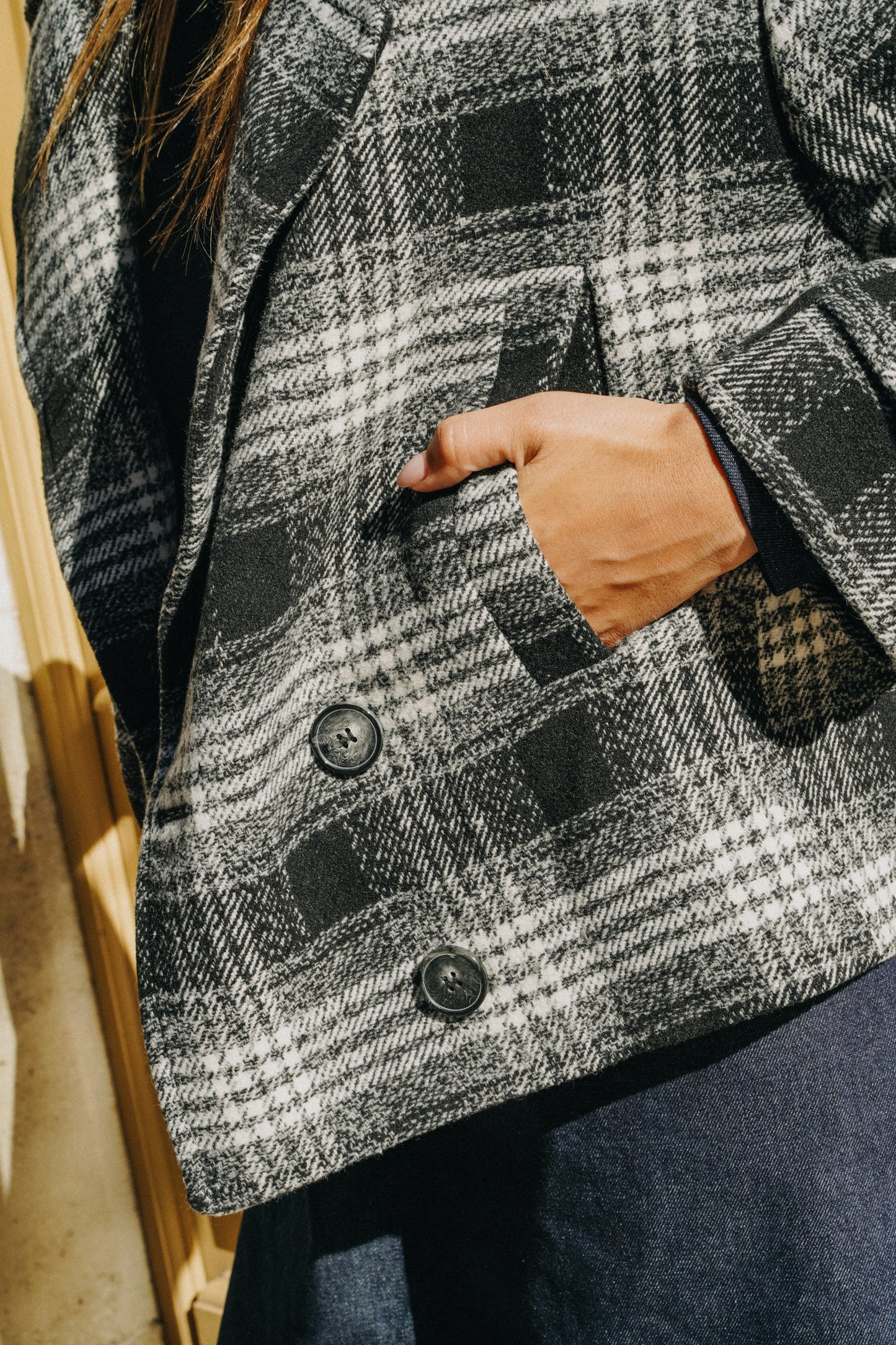 Manteau court noir et blanc Tartan CAPUCINE