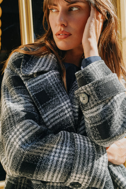 Manteau court noir et blanc Tartan CAPUCINE