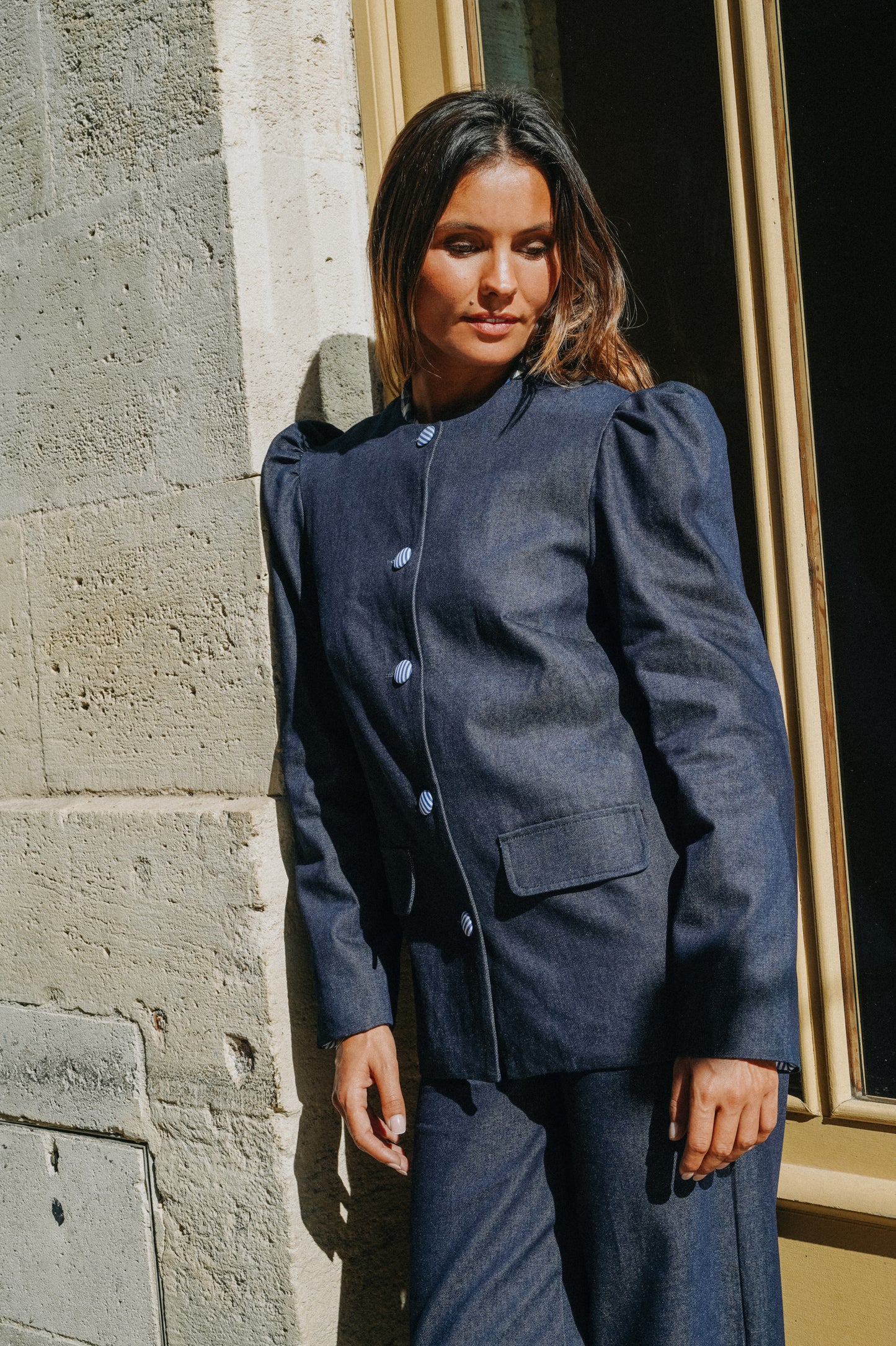 Veste VICTORIA Jean Bleu (doublure rayures)