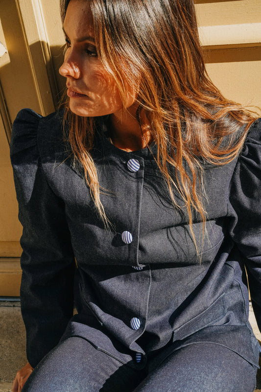 Veste VICTORIA Jean Bleu (doublure rayures)