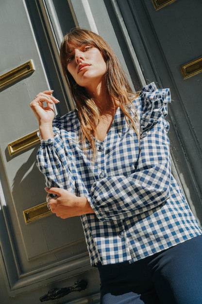 Chemise à Volants GAETAN Vichy bleu