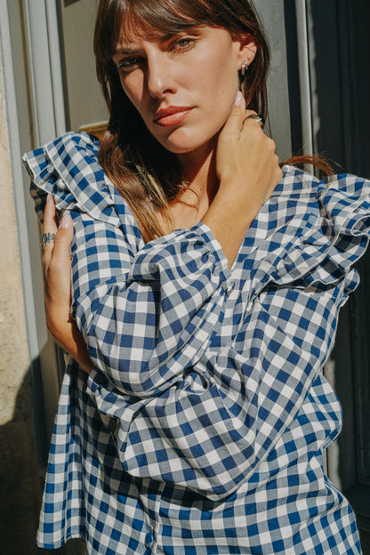 Chemise à Volants GAETAN Vichy bleu