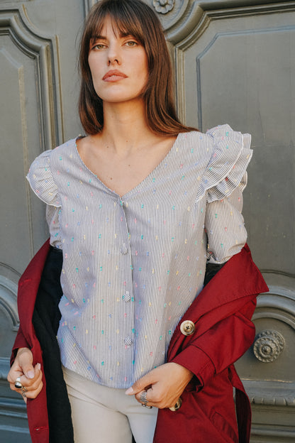 Chemise à Volants GAETAN Plumeti (pois couleurs)