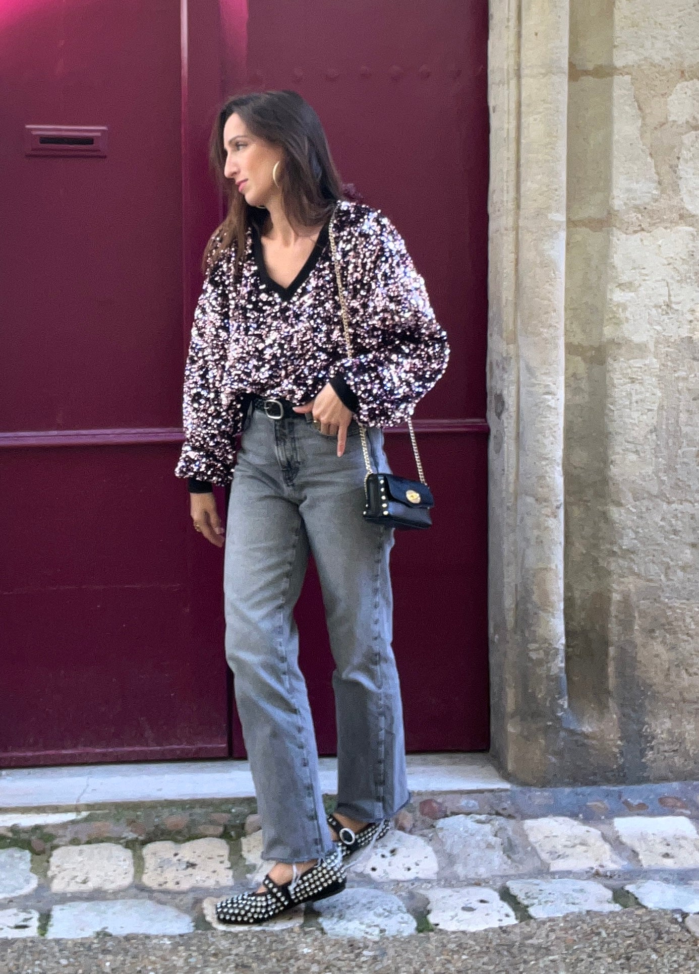 Sweat à paillettes JOSÉPHINE rose