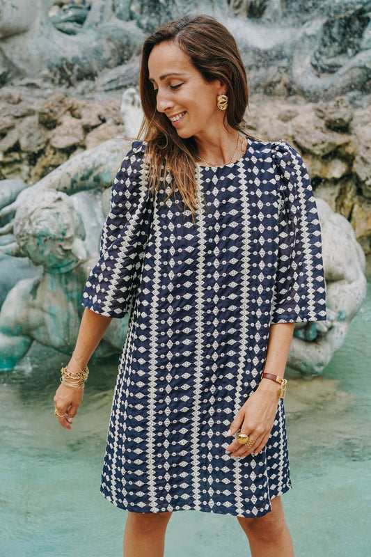 Robe Brodée Bleue Marine MIMOSA
