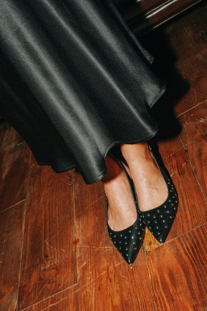 Jupe noire en soie de satin ALBA