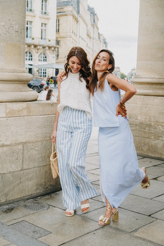 pantalon bleu et blanc ensemble 