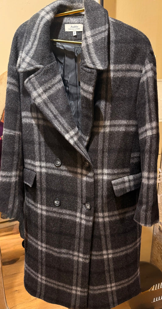Manteau ARMAND Long gris à Carreaux