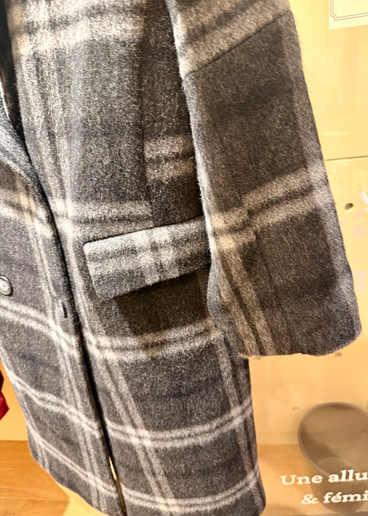 Manteau ARMAND Long gris à Carreaux