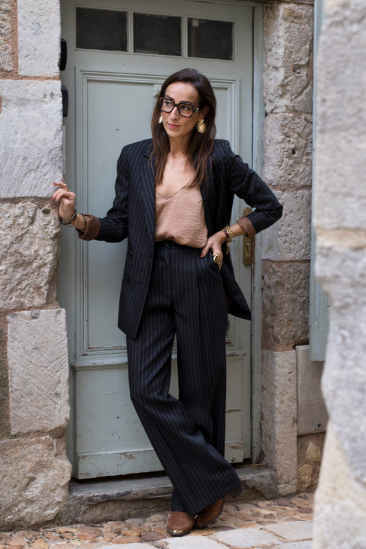 Pantalon PERIGUEUX à rayures chocolat et noir