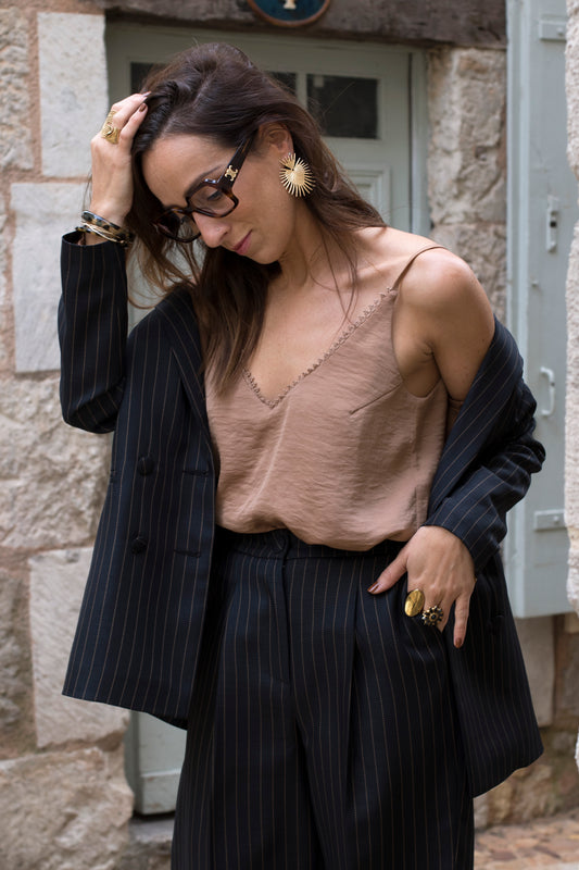 Blazer à rayures noir et chocolat  LOUISE