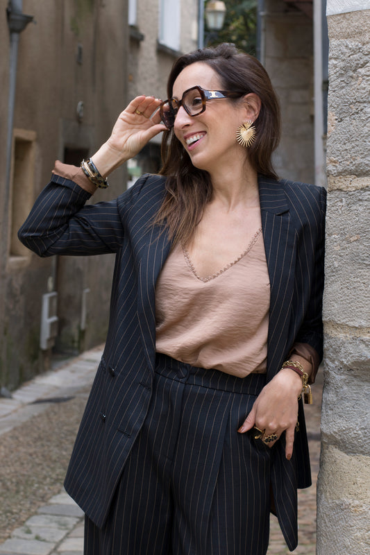 Pantalon PERIGUEUX à rayures chocolat et noir