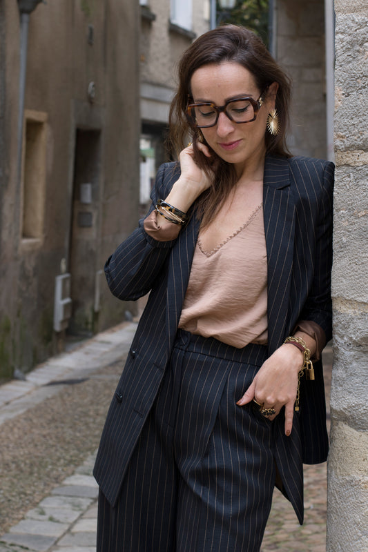 Blazer à rayures noir et chocolat  LOUISE