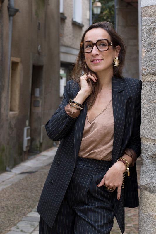 Pantalon PERIGUEUX à rayures chocolat et noir